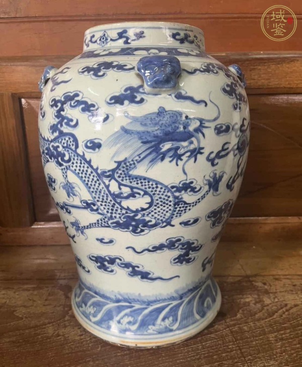 古玩陶瓷青花龍紋獅耳罐真品鑒賞圖