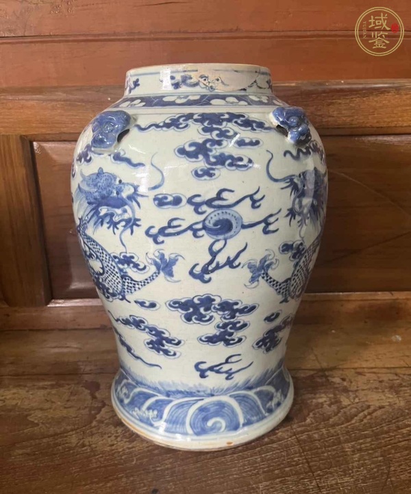 古玩陶瓷青花龍紋獅耳罐真品鑒賞圖