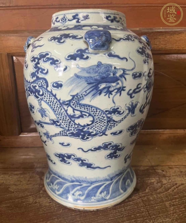 古玩陶瓷青花龍紋獅耳罐真品鑒賞圖