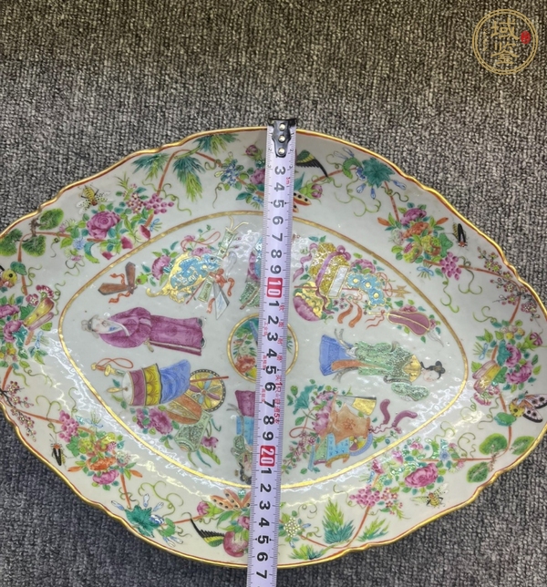 古玩陶瓷清中晚期 廣彩人物紋海棠貢盤真品鑒賞圖