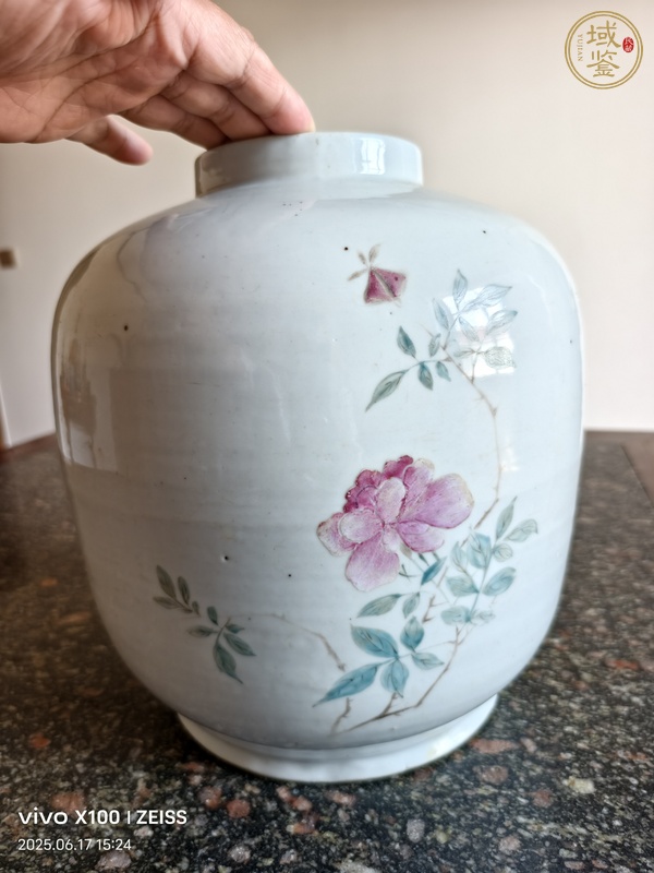 古玩陶瓷花卉紋粉彩罐真品鑒賞圖