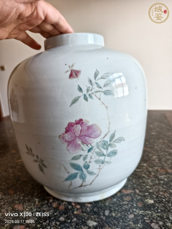 古玩陶瓷花卉紋粉彩罐真品鑒賞圖
