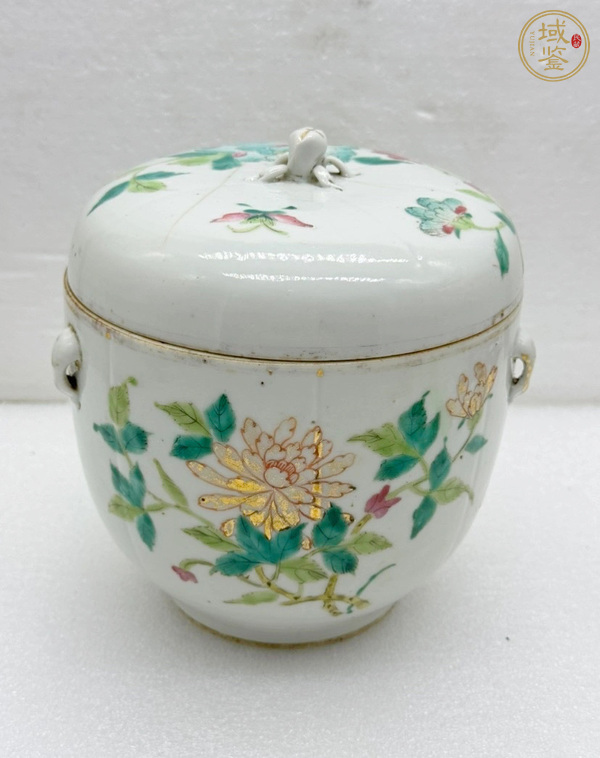 古玩陶瓷粉彩花卉紋粥罐真品鑒賞圖