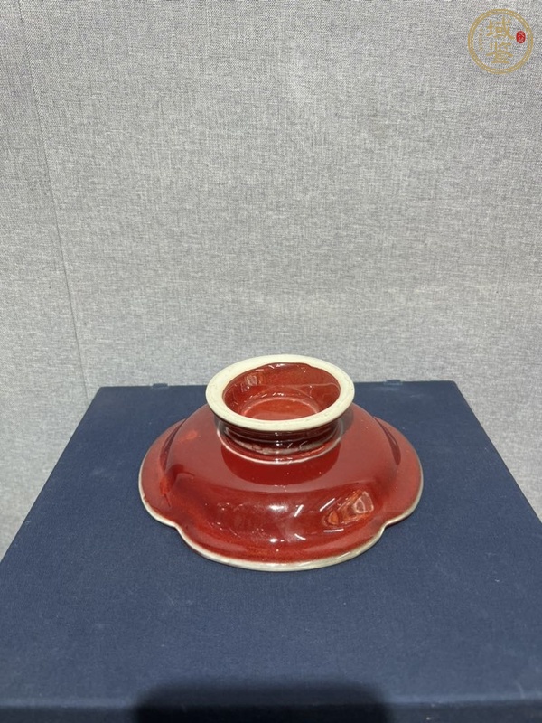 古玩陶瓷郎紅釉花口高足盤真品鑒賞圖