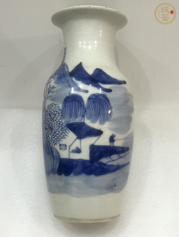 古玩樵漁耕讀山水紋青花瓶真品鑒賞圖