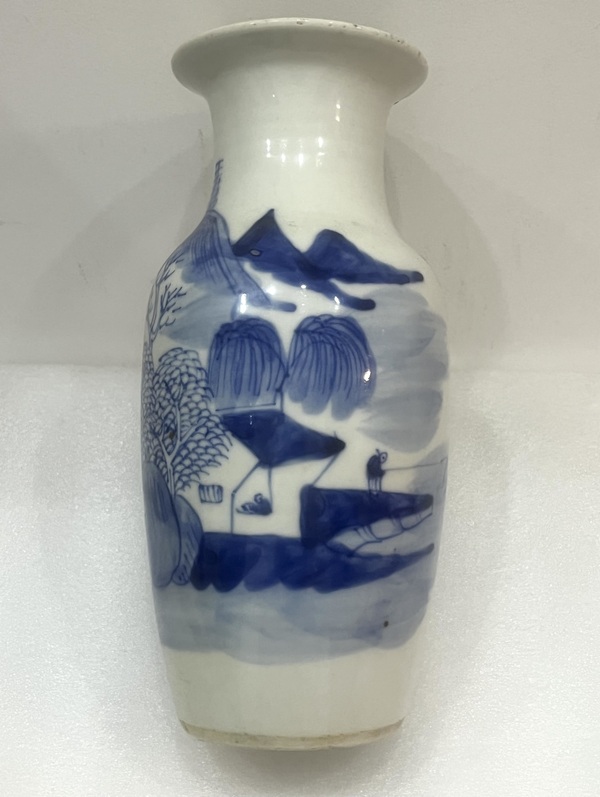 古玩陶瓷樵漁耕讀山水紋青花瓶拍賣，當前價格1688元