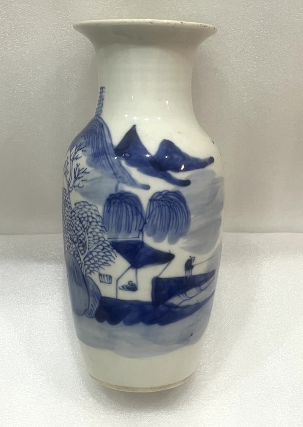 古玩陶瓷樵漁耕讀山水紋青花瓶拍賣，當前價格1688元