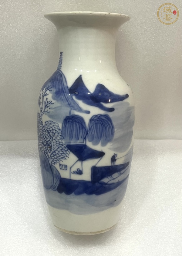 古玩陶瓷樵漁耕讀山水紋青花瓶真品鑒賞圖