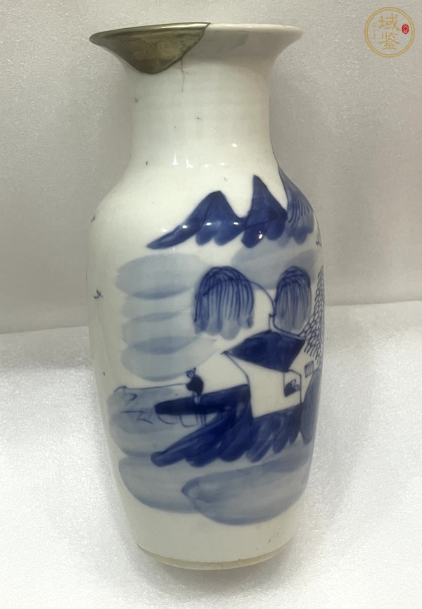 古玩陶瓷樵漁耕讀山水紋青花瓶真品鑒賞圖