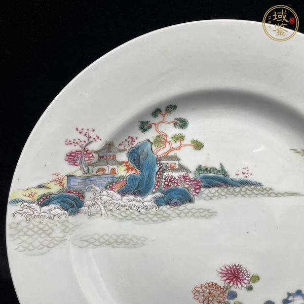 古玩陶瓷山水紋粉彩盤真品鑒賞圖