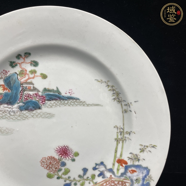 古玩陶瓷山水紋粉彩盤真品鑒賞圖