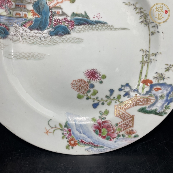 古玩陶瓷山水紋粉彩盤真品鑒賞圖