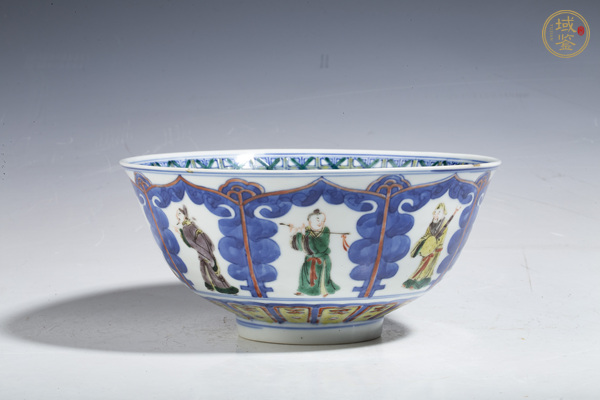 古玩陶瓷晚清·青花五彩八仙人物紋碗真品鑒賞圖